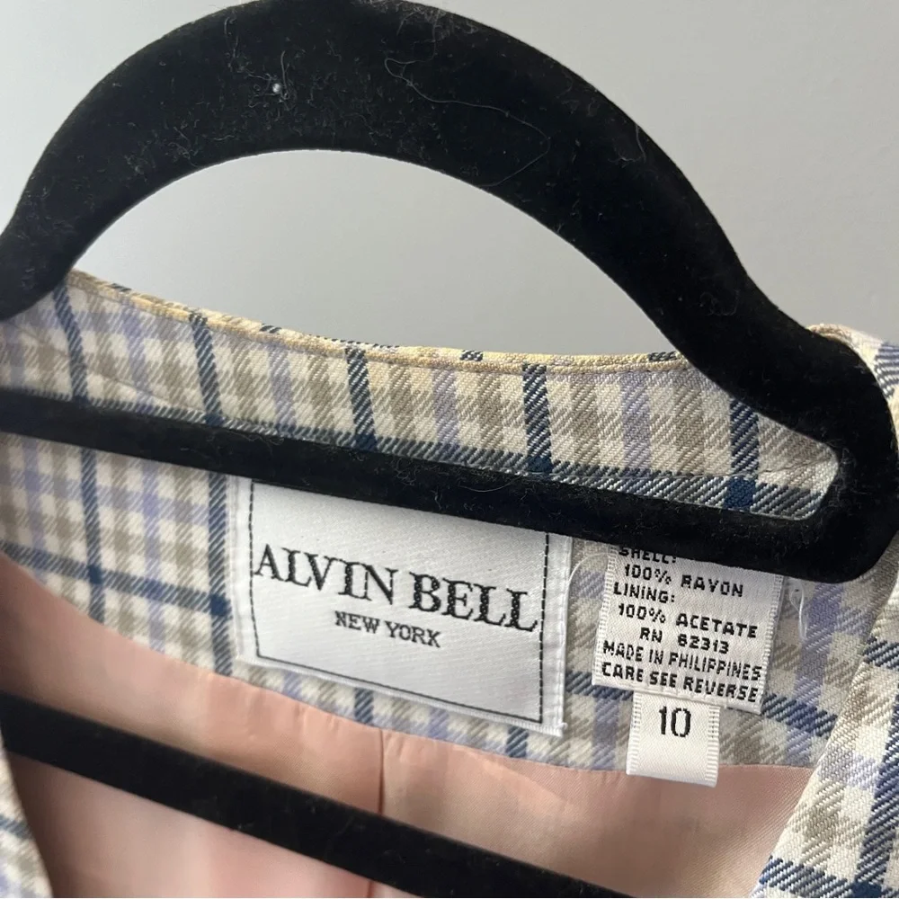 Vintage Alvin Bell Long Blazer Jacket Plaid Collarless Womens Size 10